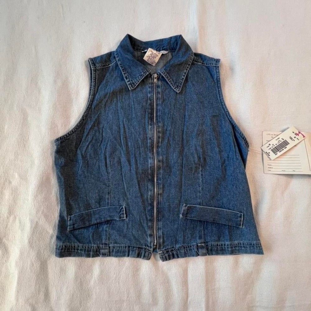 Sophisticates vintage y2k blue denim zip-up vest women's size medium NWT - Picture 4 of 8